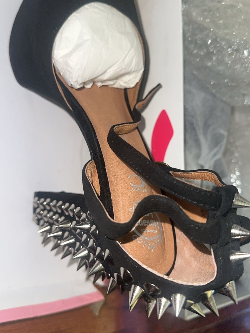 Jeffrey Campbell Black Heeled Sandals with Silver Spikes